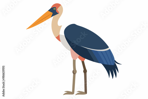 A striking vector art illustration of a Marabou Stork in the Savanna, highlighting its unique features .