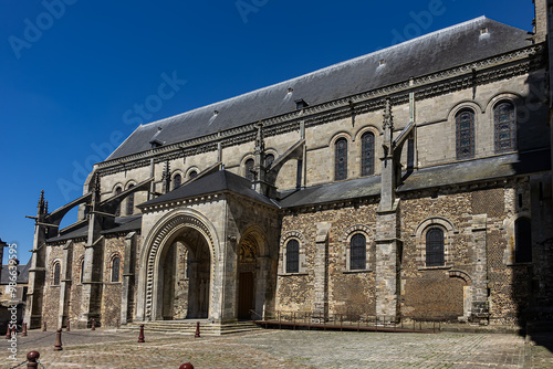 Architectural fragments of Le Mans Roman Catholic cathedral of Saint Julien (Cathedrale St-Julien du Mans, VI - XIV century). Le Mans, Pays de la Loire region in France. photo