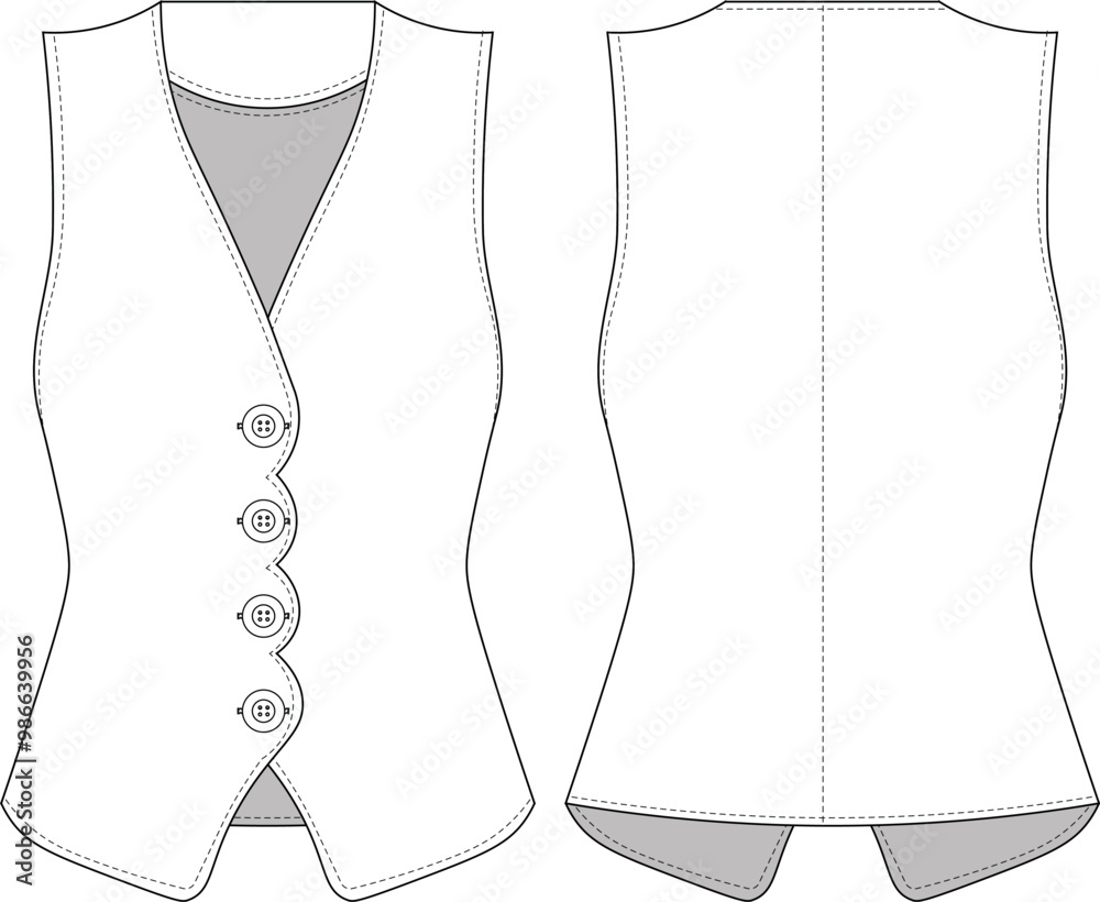 collarless v neck buttoned sleeveless scalloped button placket long vest waistcoat template technical drawing flat sketch cad mockup fashion woman design style model
collarless v neck buttoned sleeveless scalloped button placket long vest waistcoat template technical drawing flat sketch cad mockup fashion woman design style model