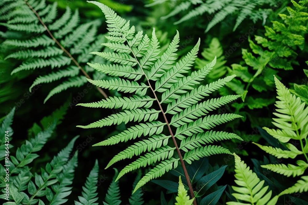 Close Up Isolated Green Fern Leaf with Decorative Foliage in Botanical Design