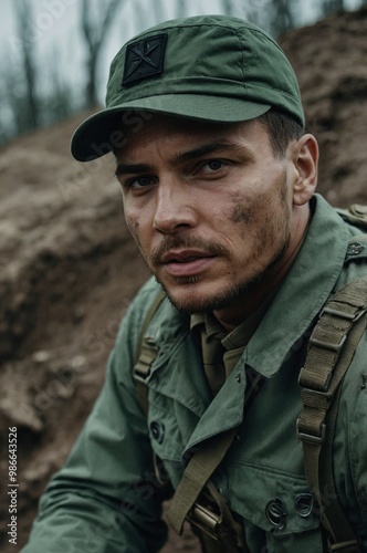 A reconnaissance soldier navigating a trench during a tense moment in a military operation in an active combat zone.