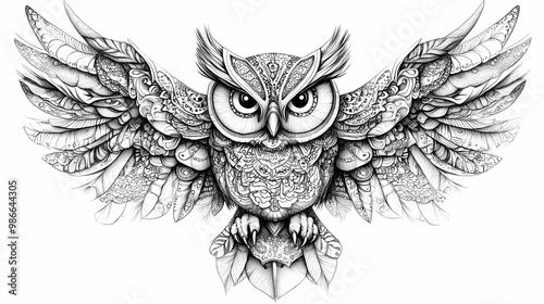 Owl black and white drawings. Zentangle. Illustration