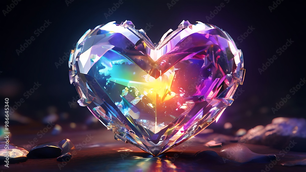 Glowing Crystal Heart on Dark Background Glowing Crystal Heart on Dark Background