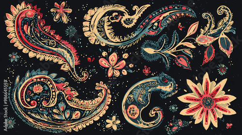 Paisley style elements : set. Paisley. Illustration