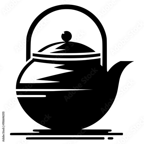 Bold black and white silhouette of a teapot, designed with minimalist lines for an abstract and modern look. The simple yet distinct shape contrasts against a plain background, capturing 