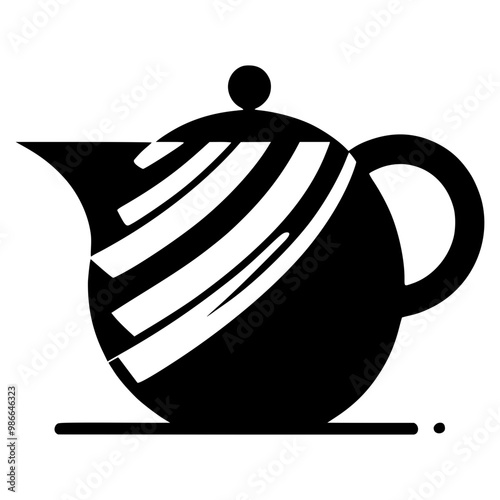 Bold black and white silhouette of a teapot, designed with minimalist lines for an abstract and modern look. The simple yet distinct shape contrasts against a plain background, capturing 