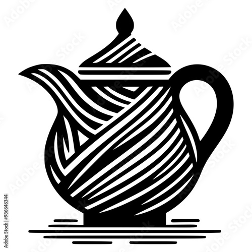 Bold black and white silhouette of a teapot, designed with minimalist lines for an abstract and modern look. The simple yet distinct shape contrasts against a plain background, capturing 