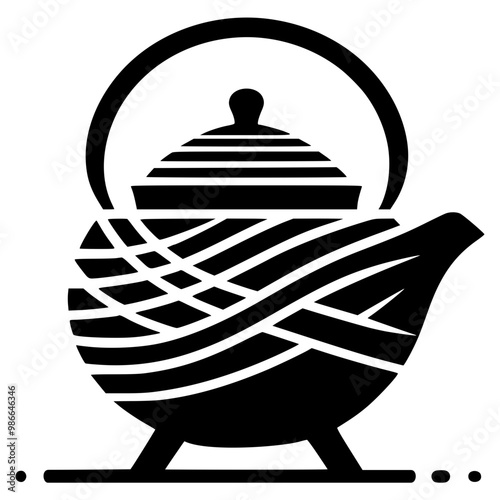 Bold black and white silhouette of a teapot, designed with minimalist lines for an abstract and modern look. The simple yet distinct shape contrasts against a plain background, capturing 
