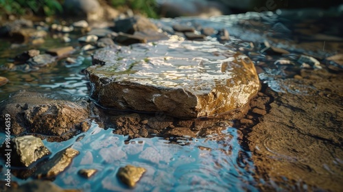 Reflections of light on a wet stone surface