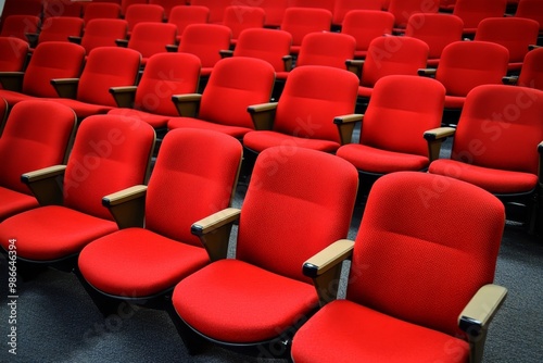 Vibrant red row chairs enhance the ambiance of the theater space for an engaging experience