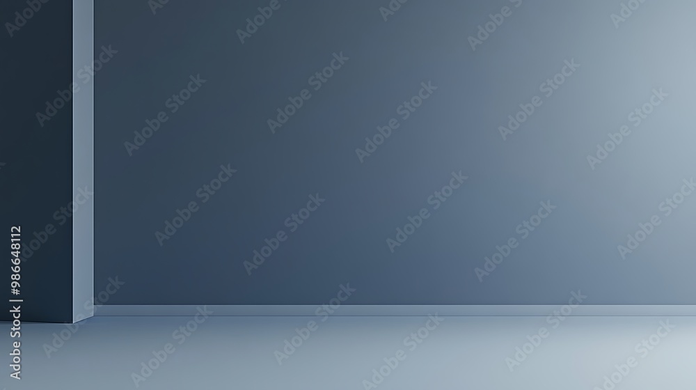 A plain, minimalist, blue room with a single pillar extending from the left wall into the center of the frame. A plain, minimalist, blue room with a single pillar extending from the left wall into the center of the frame.
