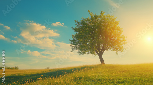 Wallpaper Mural Lone tree in open field during sunset Torontodigital.ca