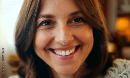 Heartwarming Surprise Visit: British Woman's Joyful Smile in Cozy Living Room