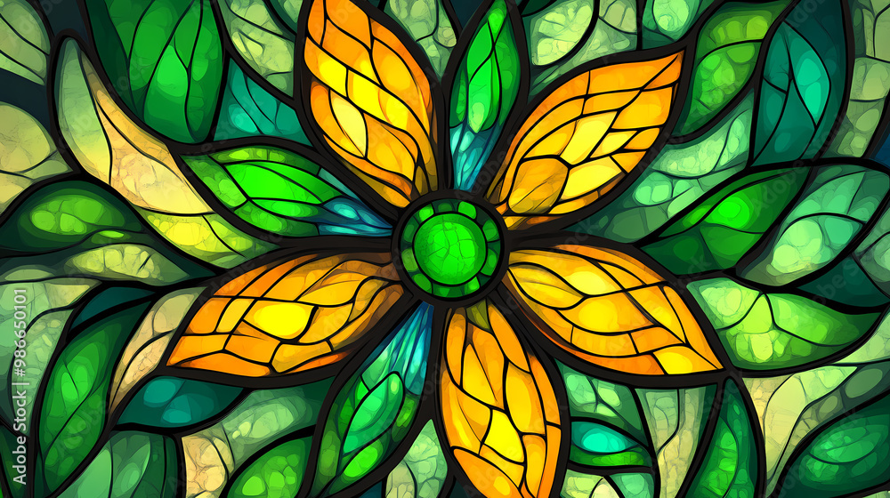 There is a stained glass window with a green flower in it. Stained Glass. Illustration There is a stained glass window with a green flower in it. Stained Glass. Illustration