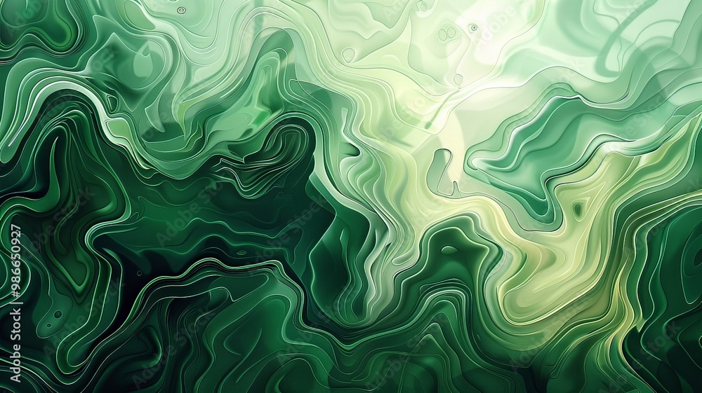 A green and white abstract painting with a lot of curves and swirls A green and white abstract painting with a lot of curves and swirls