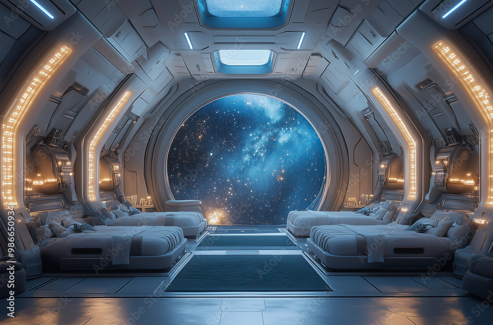 Exploring a Space Station Setup with Large Windows Offering Galactic Views Exploring a Space Station Setup with Large Windows Offering Galactic Views