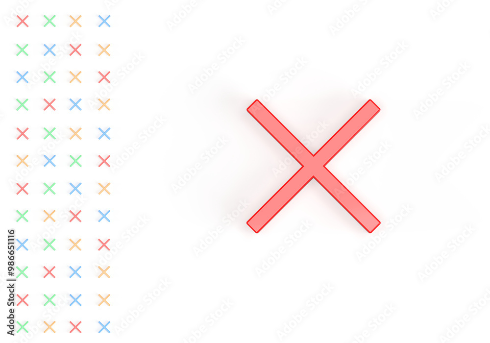 Obraz premium A pattern of multicolored crosses. Red cancellation cross. 3d rendering on the web, Internet, gaming, games, PC, business, work. Transparent background.
