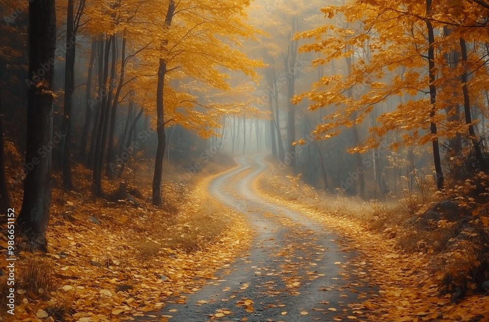 Golden Serenity: Narrow Path Wound Through with Golden Leaves Golden Serenity: Narrow Path Wound Through with Golden Leaves