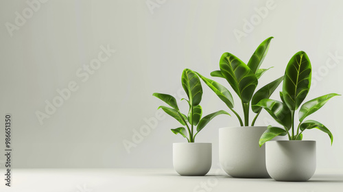 Three Green Plants in White Pots