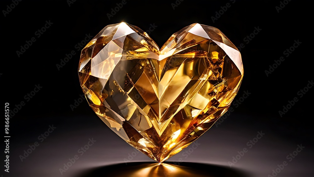 Golden Heart Shaped Crystal on Black Background Golden Heart Shaped Crystal on Black Background