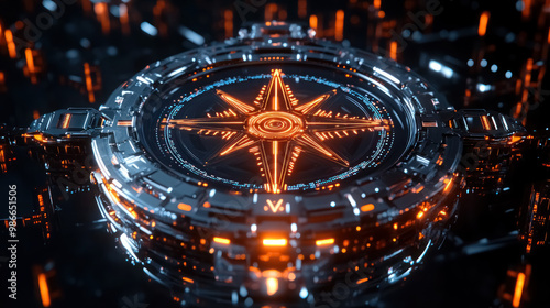 Wallpaper Mural Intricate Digital Compass Design with Futuristic Neon Highlights Torontodigital.ca