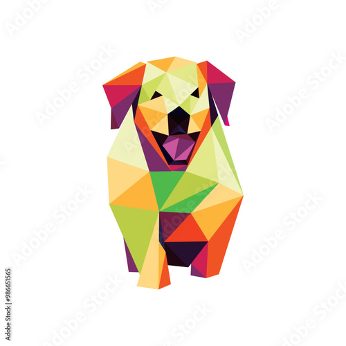 Cute Dog in Colorful abstract Vector. Polygonal vector of little dog. Cute Dog illustration for kids book animal.