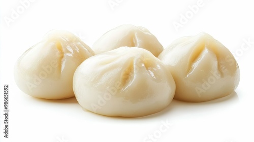 Delicate Steamed Tteok (Korean Rice Cake) - Isolated on White Background.