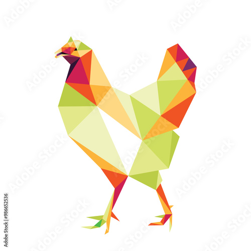 Colorful Hen Polygon low poly. Colorful abstract Hen Icon. hen Chicken for kids book