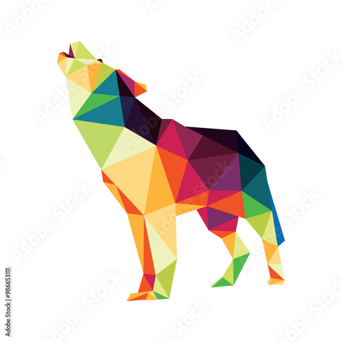Roaring Wolf in colorful Polygonal low poly. Colorful Wolf abstract illustration graphic Vector. good for kids animal book