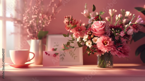Wallpaper Mural Romantic Flower Bouquet with Coffee in Soft Light Torontodigital.ca