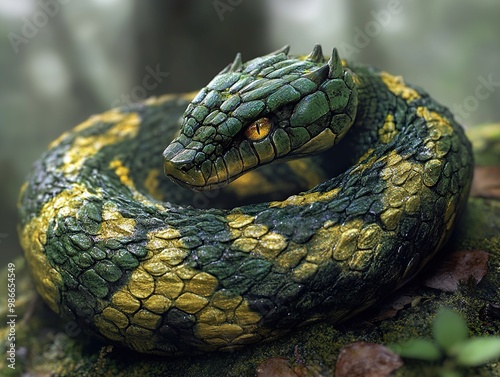 Green and Yellow Snake in Forest - Wildlife Photography