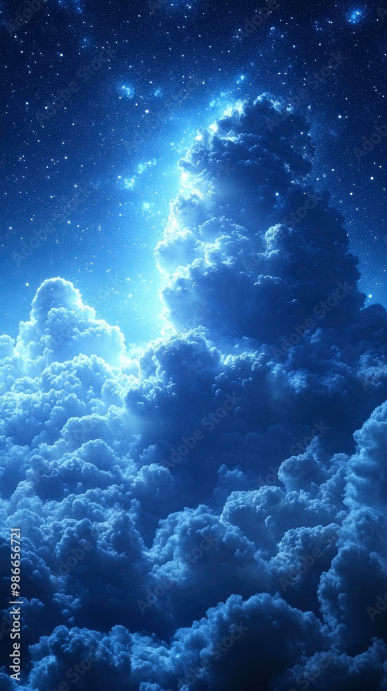 Fototapeta premium Starry Night Sky with Puffy Clouds