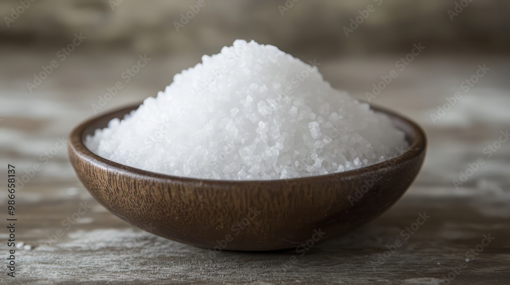 Salt Crystals in Wooden Bowl Salt Crystals in Wooden Bowl