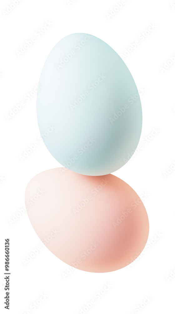 Two beautifully shaped eggs, one pastel blue and one soft pink, displayed against a white isolated background, transparent background. Two beautifully shaped eggs, one pastel blue and one soft pink, displayed against a white isolated background, transparent background.