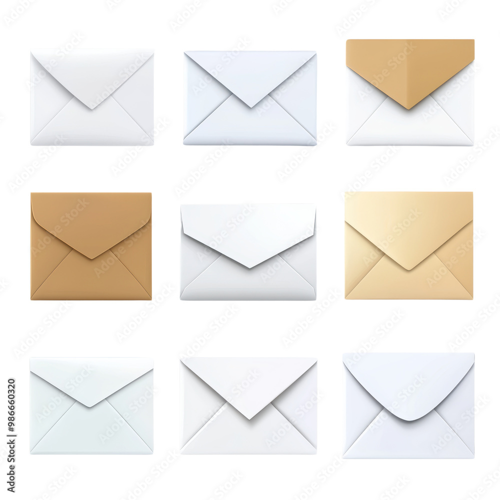 Collection of envelopes in various colors on a white background, transparent background. Collection of envelopes in various colors on a white background, transparent background.