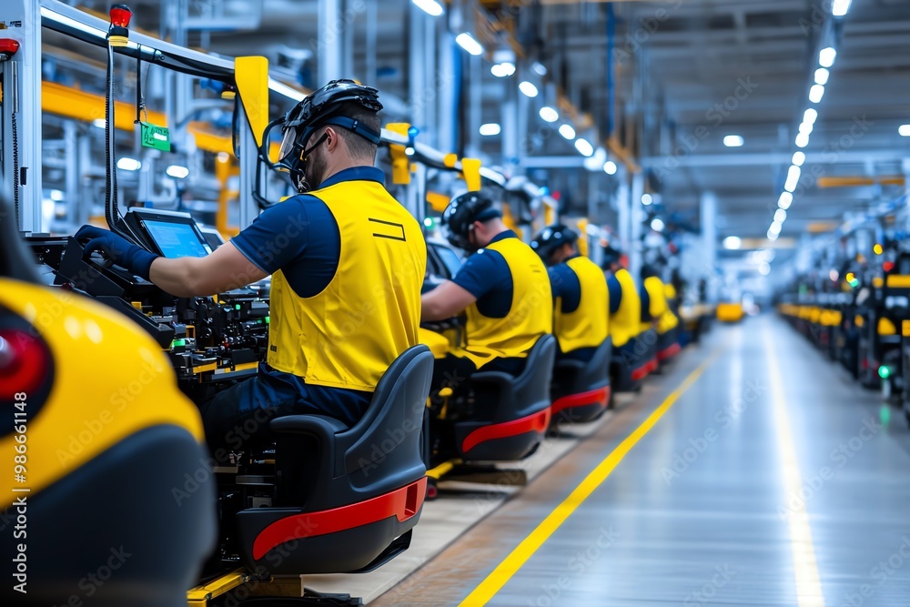 A factory floor operating at full capacity, with workers and machines running efficiently