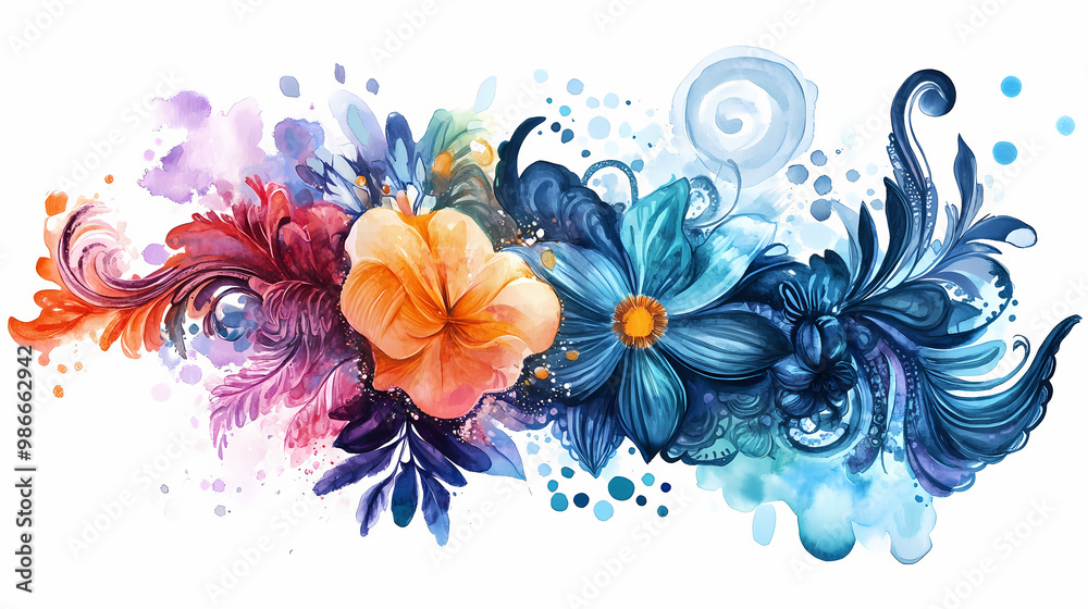 Zentangle elements combined with watercolor splashes. Zentangle. Illustration Zentangle elements combined with watercolor splashes. Zentangle. Illustration