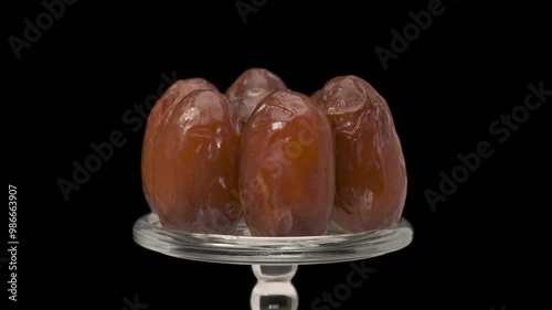 Sweet juicy dates on a black background.
