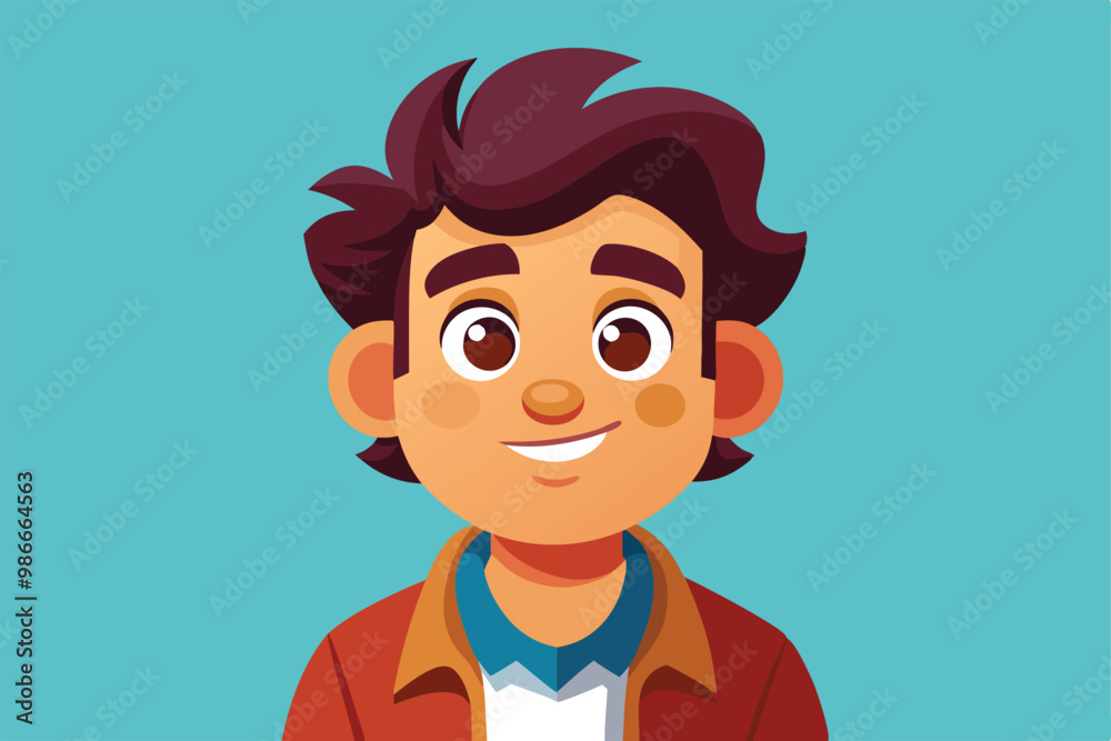 Obraz premium A young cartoon character smiles brightly, showcasing a joyful personality with playful hair and attire, Create your own cartoon illustration.