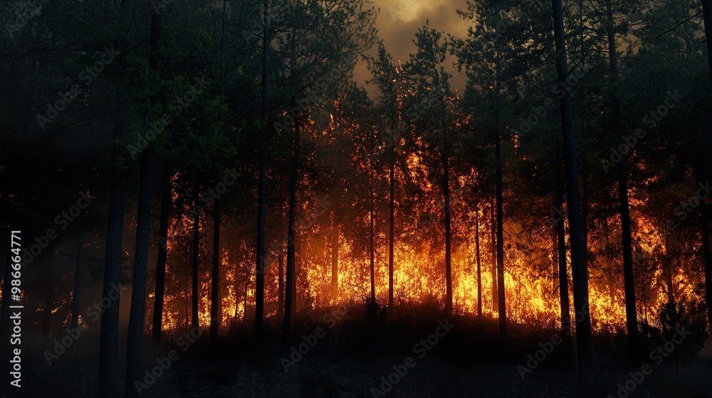 A forest fire is burning through a wooded area A forest fire is burning through a wooded area