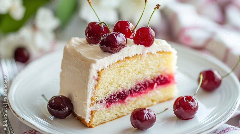 A slice of cake with cherry on top A slice of cake with cherry on top