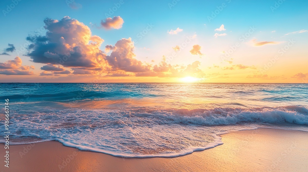 Fototapeta premium The ocean is calm and the sky is a beautiful orange color