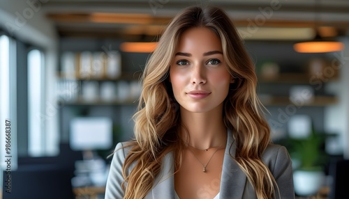 Confident young businesswoman in a modern office setting