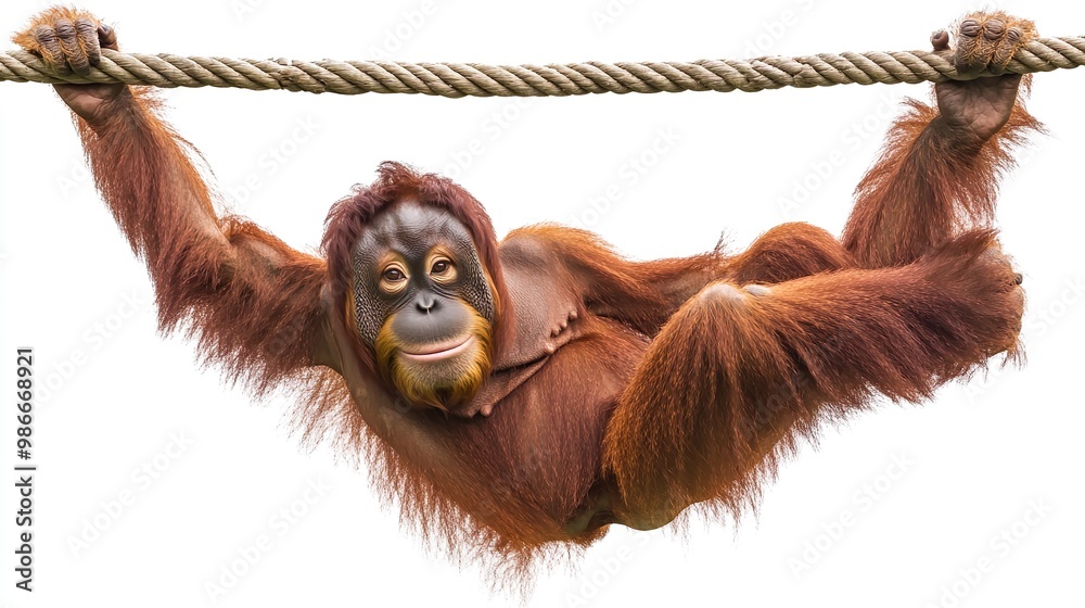 Naklejka premium A monkey is hanging from a rope