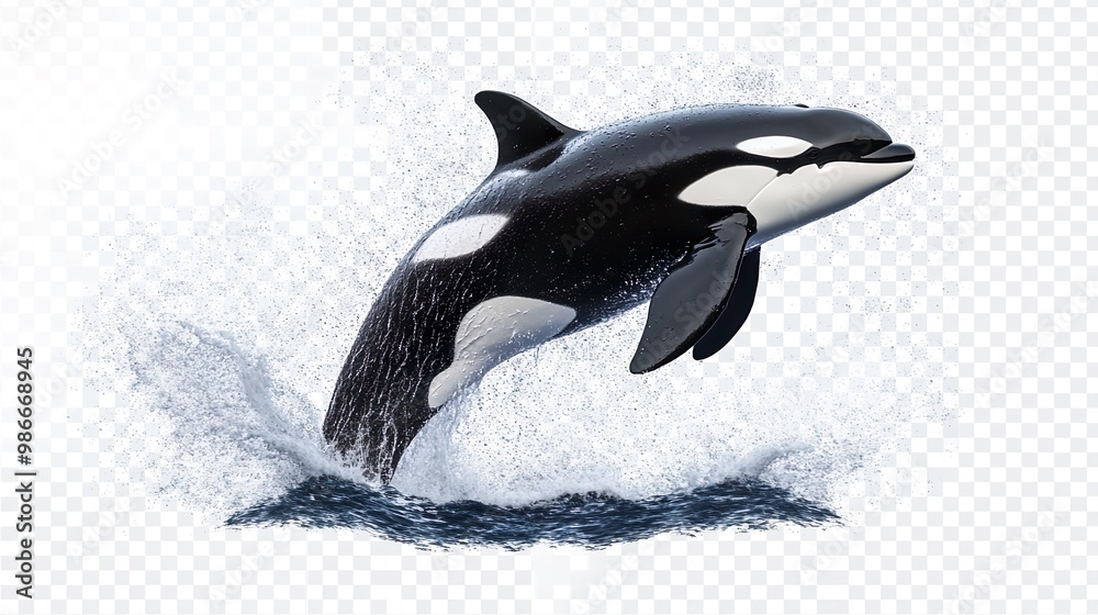 Obraz premium A black and white whale is leaping out of the water