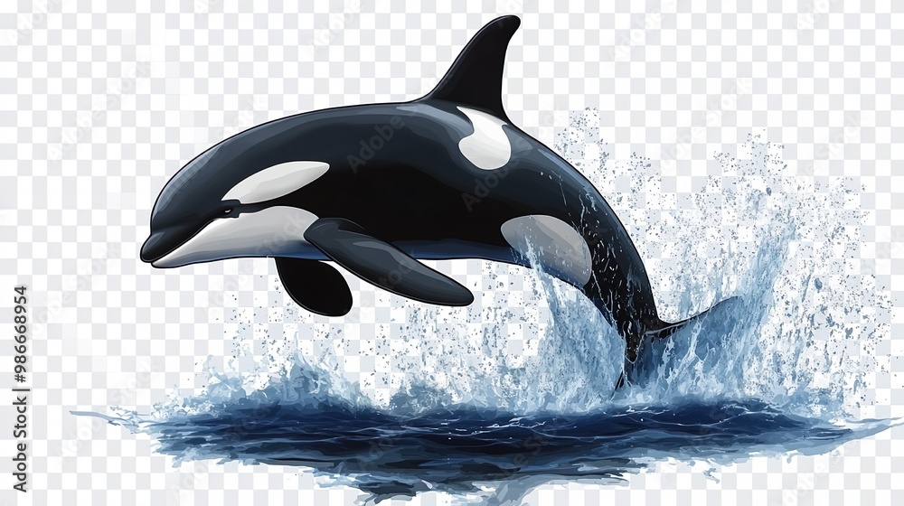 Fototapeta premium A black and white whale is leaping out of the water