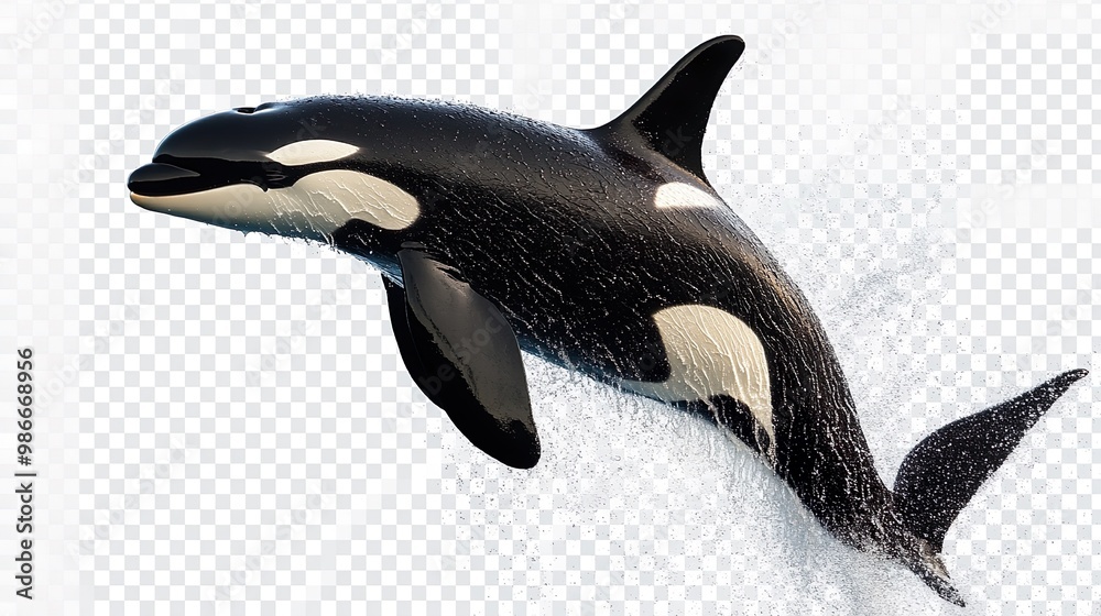 Obraz premium A black and white whale is leaping out of the water