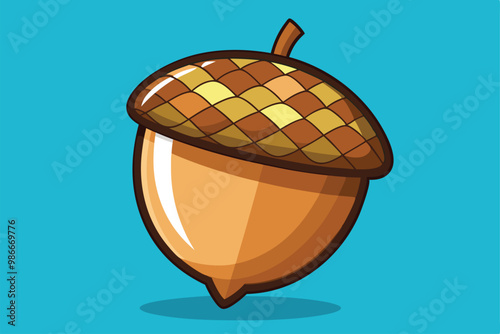 This customizable acorn illustration features a glossy finish and a textured cap on a bright blue backdrop, Customizable Acorns Illustration