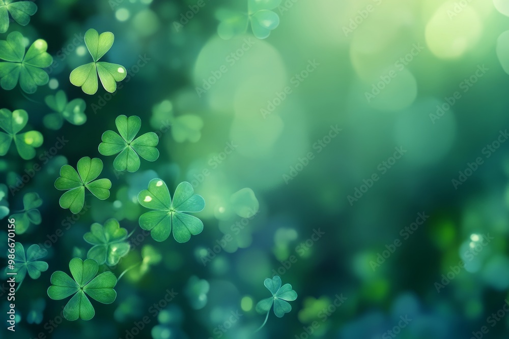Blurry green clover leaves creating a festive background for stpatrick s day celebrations Blurry green clover leaves creating a festive background for stpatrick s day celebrations
