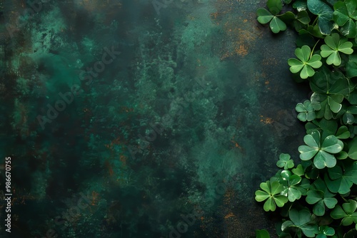 Chic dark green background with shamrock and vintage texture for stpatrick s day banner design photo